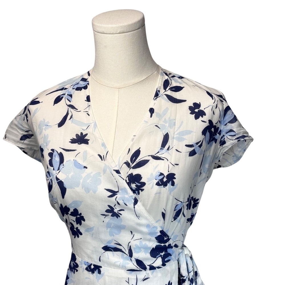 Polo Ralph Lauren Wrap Dress Floral Midi White Cotton Midi Cottagecore Preppy 10 - Picture 8 of 16